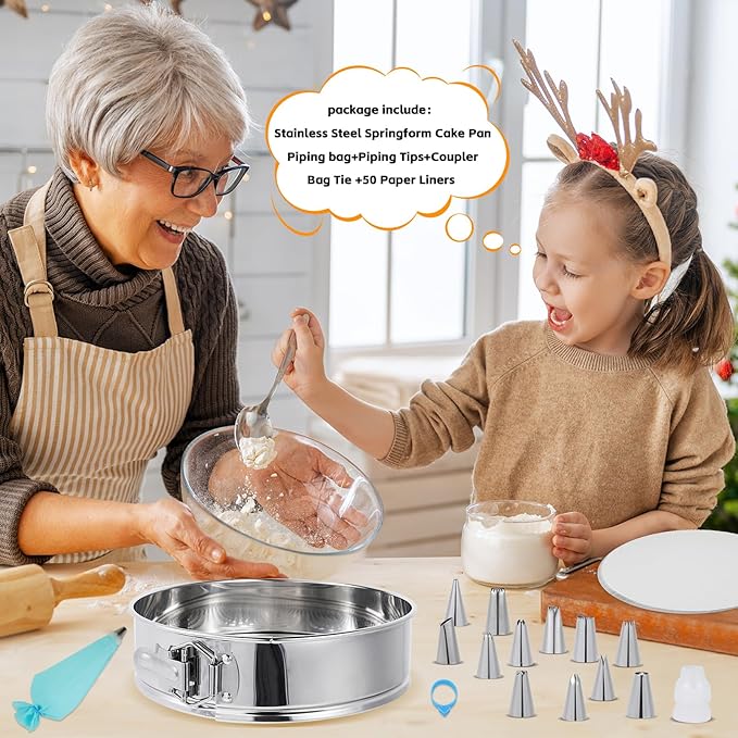 Aufind Springform Pan Set for Baking (7,9,10inches), 304 Stainless Steel Springform Cake Pan with Removable Bottom, Cheesecake Pan with 50PCS Parchment Paper for Pie Cake Pizza and Quiches