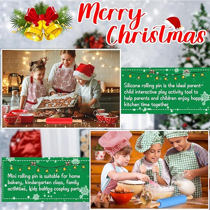 Dandat Small Rolling Pin Kids 12 Inch Mini Silicone Rolling Pin for Baking Non Stick Kids Dough Roller with Wooden Handle for Kitchen Cookie Pastry Fondant Cake 6 Colors (12 Pcs)