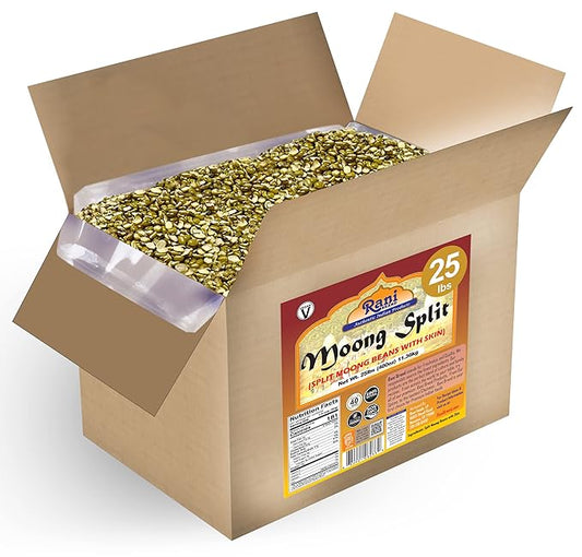 Rani Moong Split (Split Mung Beans with Skin) Lentils Indian 400oz (25lbs) 11.36kg Bulk Box ~ All Natural | Gluten Friendly | Non-GMO | Kosher | Vegan | Indian Origin