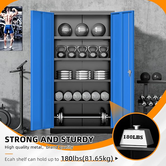 INTERGREAT Storage Cabinet, 72” Steel Locking Closet with Doors and 4 Adjustable Shelves, Tool Unit for Home Office, Garage & Tall Lockable File Cabinet, Black Blue.