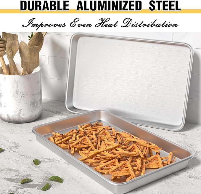 Commercial Quality Baking Sheet Pan Set, Natural Aluminum Cookie Sheet, Umite Chef Warp Resistant Baker's Half Sheet Pan, Large Thick Cookie Tray Pans for Baking, Roasting(2 Pack, 18X13In)