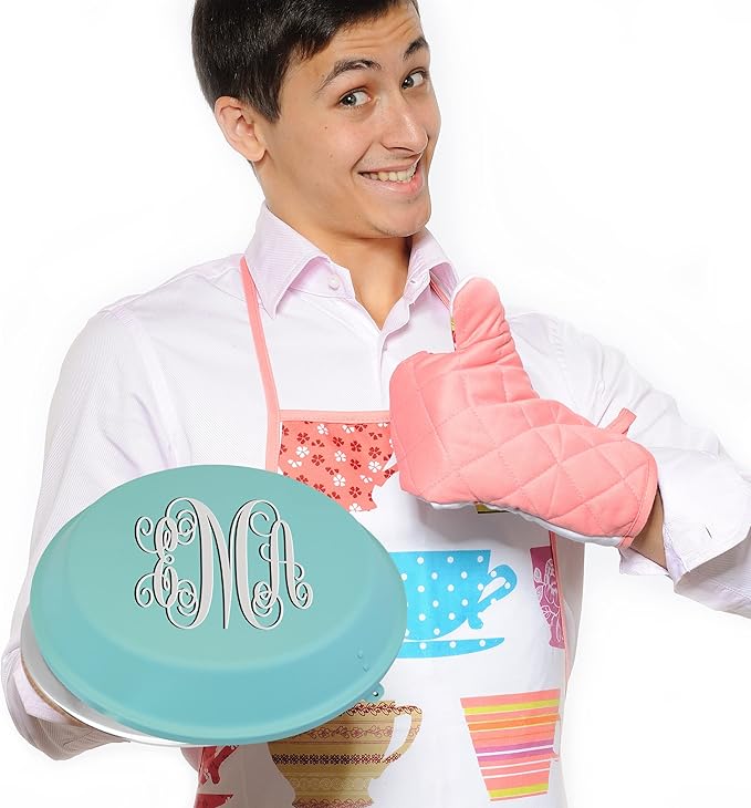 Personalized Aluminum Pie Pan with Lid Customized Cake Pan Bake Tray Engraved With Custom Name Text Monogram - Wedding, Engagement, Anniversary, Housewarming, Birthday, Bridal Shower Gift(Teal)