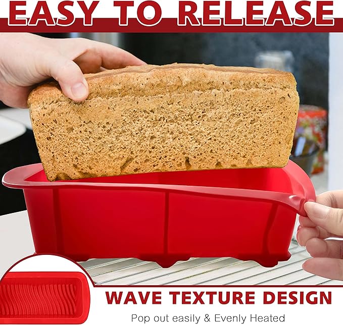 Anaeat Silicone Bread and Loaf Pans Set of 2, Non-stick loaf pans - Just PoP Out! Flexible Silicone Baking Molds for Homemade Breads, Cakes, Meatloaf, Brownies, BPA Free & Oven Safe & Dishwasher Safe