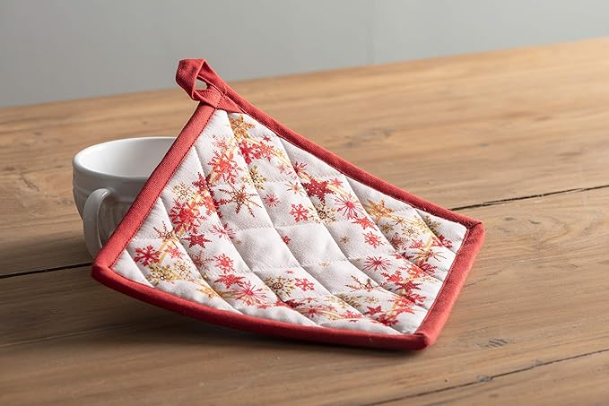 Maison d' Hermine 100% Cotton Oven Mitt & Pot Holder Set (7.5"x13" & 8"x8") Heat Resistant BBQ Cooking Gloves with Loop, Baking, Grilling, Kitchen, Handling Hot Pans (Crystal Star)