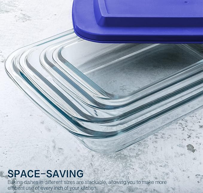 8-Piece Deep Glass Baking Dish Set with Plastic lids,Rectangular Glass Bakeware Set with Lids, Baking Pans for Lasagna, Leftovers, Cooking, Kitchen, Freezer-to-Oven and Dishwasher, Blue