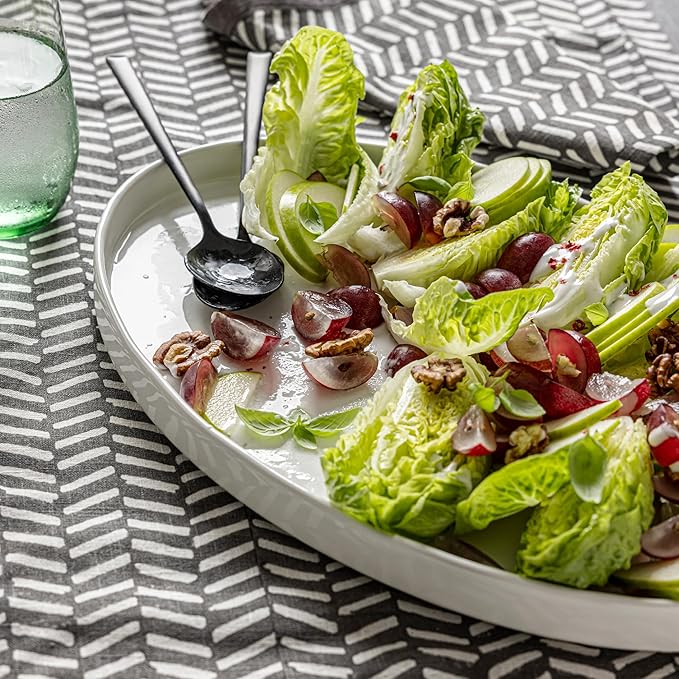 over&back Stackable Stoneware Serving Platter - Elegant 1-Piece Oval Serving Platter to Complete Your Kitchen Set - Perfect for Appetizers, Desserts, and More - 16" L x 11" W - Glossy White