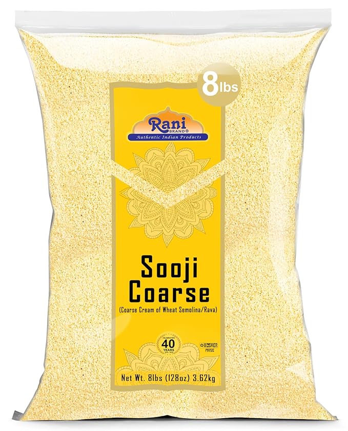 Rani Sooji Coarse (Farina, Suji, Rava, Rawa, Wheat Semolina) Flour 128oz (8lbs) 3.63kg Bulk ~ All Natural | Vegan | NON-GMO | Kosher | Indian Origin