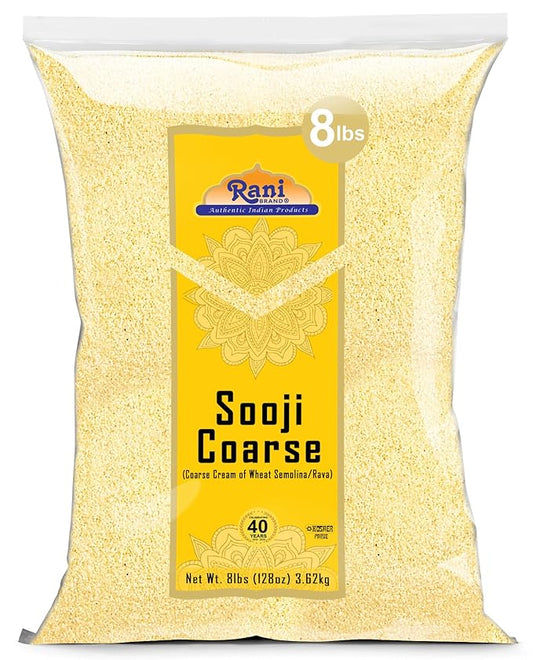 Rani Sooji Coarse (Farina, Suji, Rava, Rawa, Wheat Semolina) Flour 128oz (8lbs) 3.63kg Bulk ~ All Natural | Vegan | NON-GMO | Kosher | Indian Origin