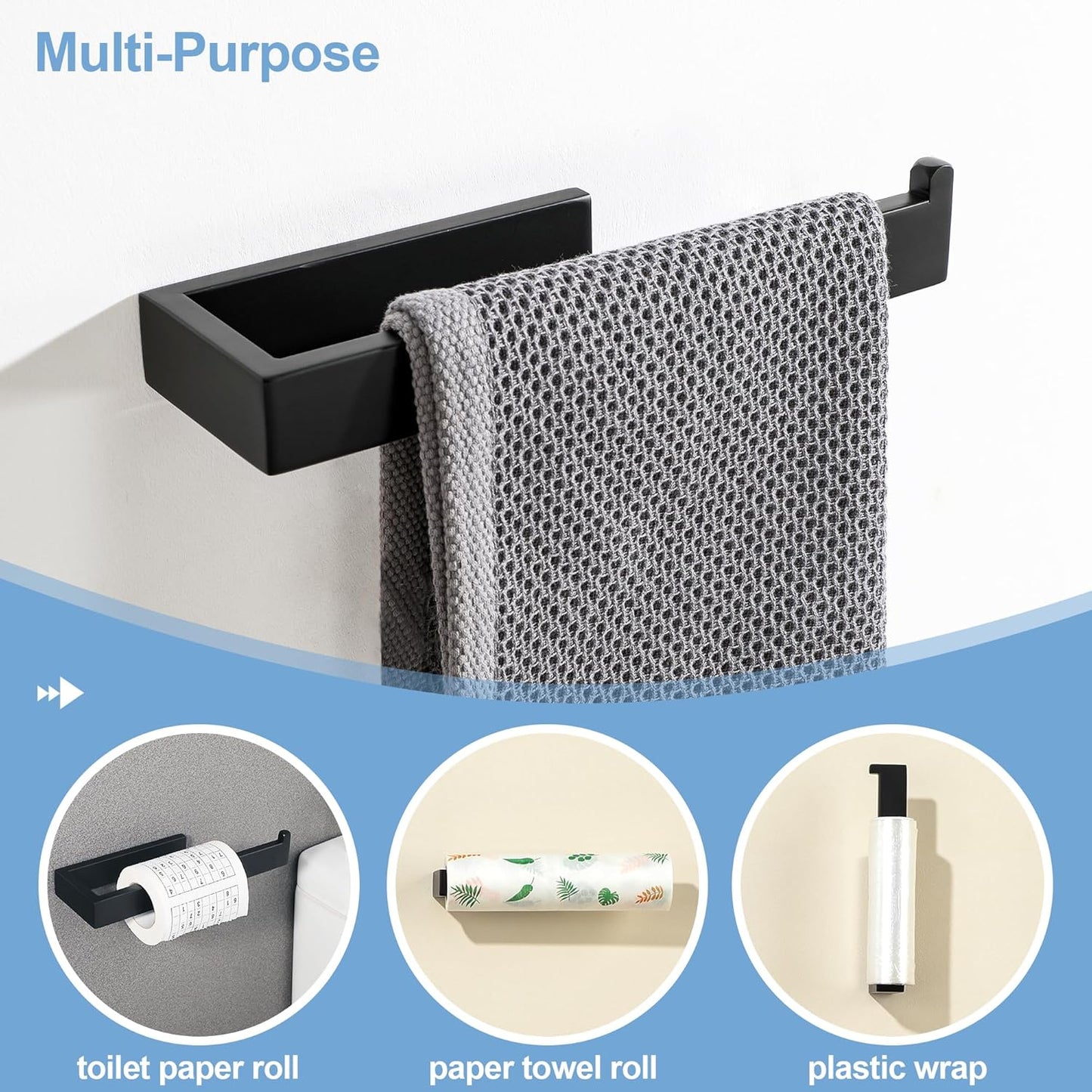 Sayayo Matte Black Towel Ring for Bathroom, 10 Inch Hand Towel Bar Towel Rack Towel Holder Wall Mounted Square, SUS304 Stainless Steel