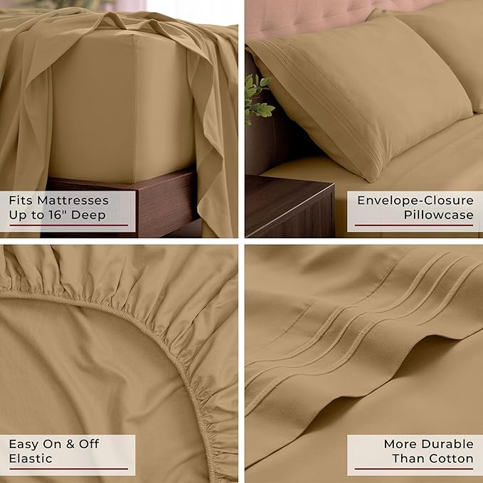 Mellanni California King Sheets Set - 4 PC Iconic Collection Bedding - Hotel Luxury, Extra Soft, Cooling Bed Sheets - Wrinkle, Fade, Stain Resistant (Cal King, Gold)