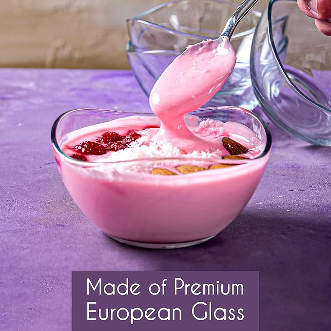 Volarium CRYSTALIA Small Glass Bowls for Kitchen Prep, Modern Round Serving Dishes for Dessert, Salad, Fruit, Pudding, Candy, Cereal, Ice Cream, Stackable Bowls Set of 6 (Medium 7 1/4 oz)