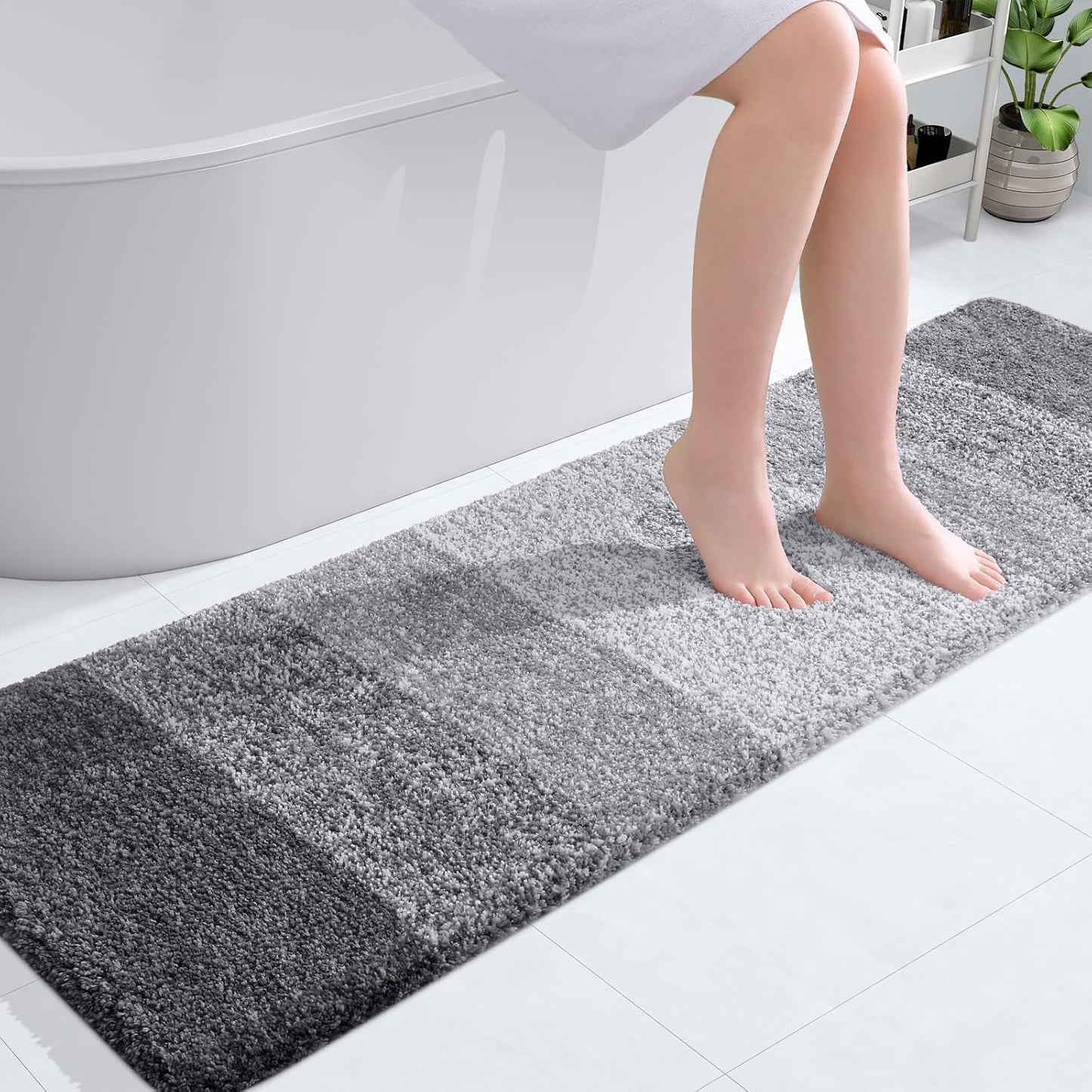 OLANLY Bathroom Runner Rugs 59x17, Extra Soft Absorbent Microfiber Bath Rugs, Rubber Backing, Quick Dry, Machine Washable Bath Mats for Bathroom Floor, Tub and Shower, Home Decor Accessories, Grey
