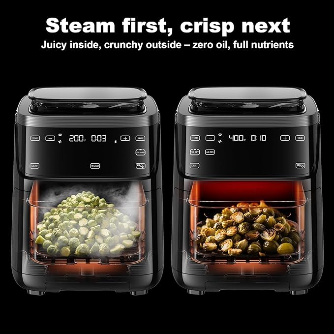 Steam Air Fryer, Non Toxic,12-IN-1 Large Air Fryers with Superior Airflow, Self-Cleaning Smart Digital Fryer, Air Fry, Roast, Reheat, Dehydrate, Air Crisp Technology with 420F for Hot, 7.5 QT