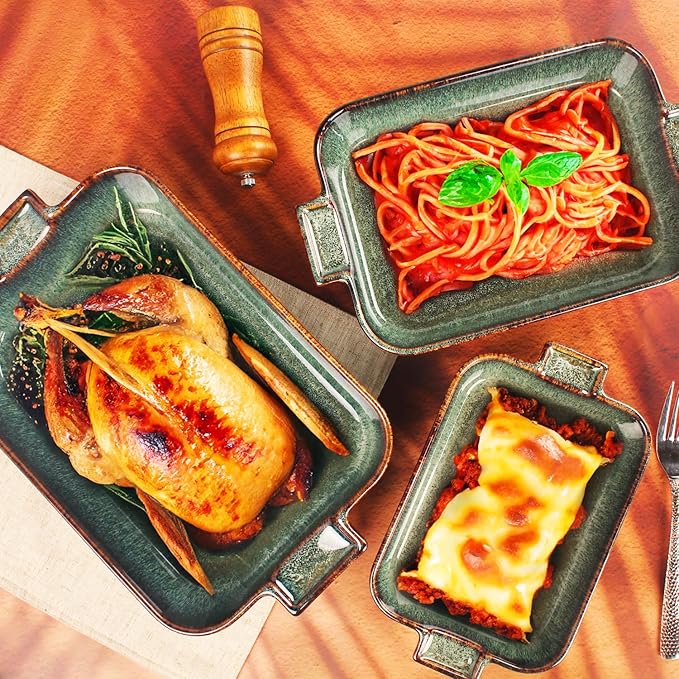 Ceramic Casserole Baking Dish 2.5 Quarts, for Baking Dish Lasagna Pans, Oven Safe Durable Bakeware for Kitchen Home Decor, Banquet and Dinner, Rectangular 1 pcs 12 x 8.5 Inch
