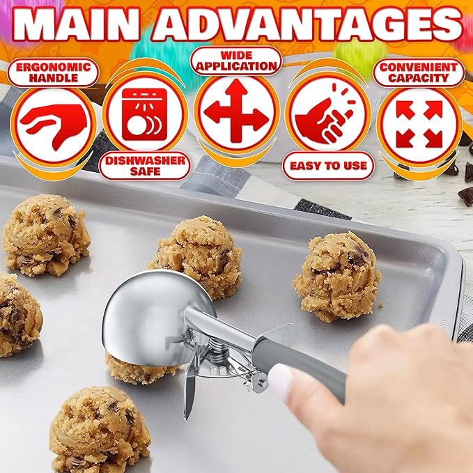 4 oz Ice Cream Scoop with Trigger Release #8 – Stainless Steel Versatile Tool for Baking, Cookies and Desserts Spoons, Easy-to-Clean, Dishwasher-Safe, Ergonomic Design for Precise Culinary Portions