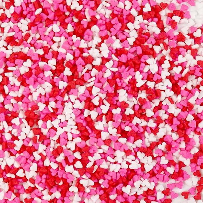Sweet Mini Heart Sprinkles Sugar, Valentines Love Sprinkles for Cupcake Decorating, 150g/5.29oz Mix Edible White Pink and Red Candy, Cookie, Ice Cream, Mother's Day, Wedding Party Supplies