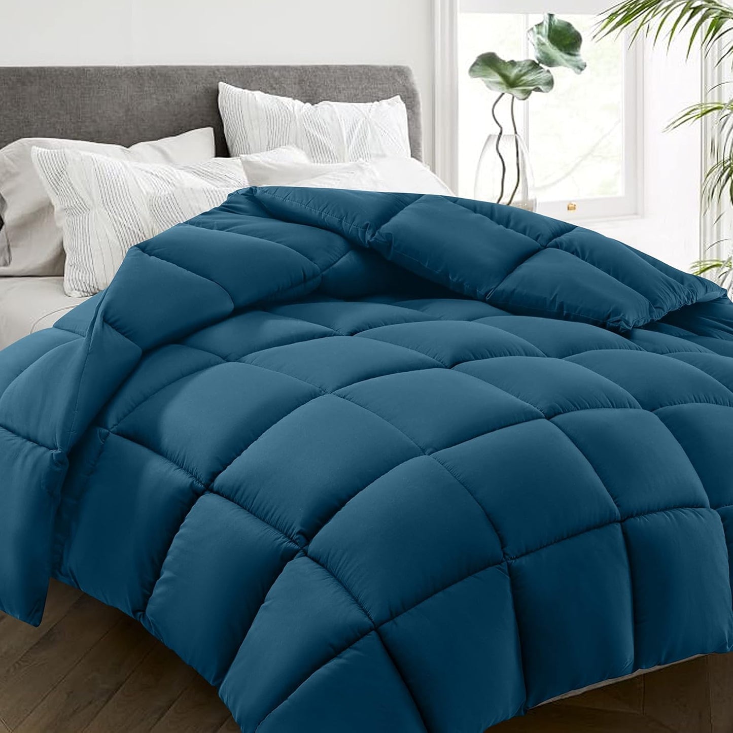 HYLEORY All Season King Size Bed Comforter - Cooling Down Alternative Quilted Duvet Insert with Corner Tabs - Winter Warm - Machine Washable - Teal