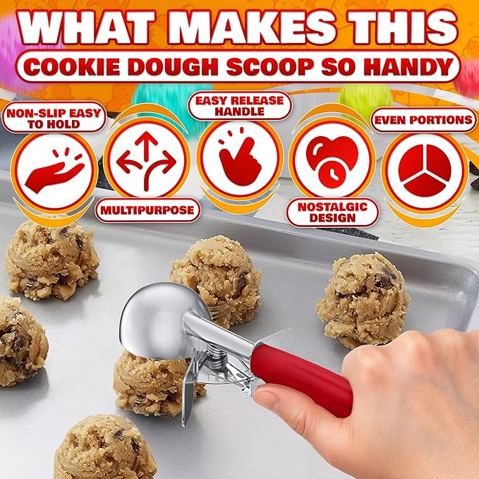 1.33oz Ice Cream Scoop with Trigger #24 - Stainless Steel Ice Cream Scooper for Gelato, Cookie Dough, Meatballs - Easy Portion Control, Comfortable Non-Slip Handle, Dishwasher Safe, Rust Resistant