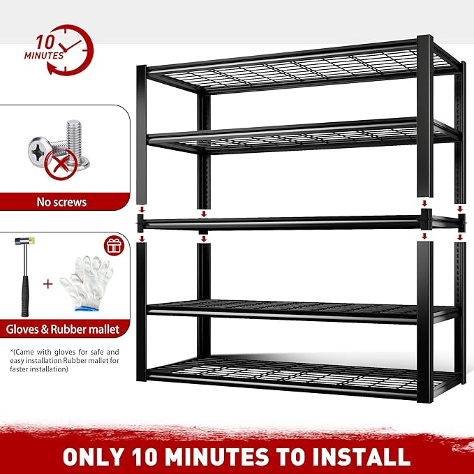 REIBII Garage Shelving, 48.2'' W Metal Shelving, 3010LBS Storage Shelves Heavy Duty, 5 Tier Adjustable Heavy Duty Shelving Unit for Warehouse, Garage, Basement, 48.2" W x 24.1" D x 72" H