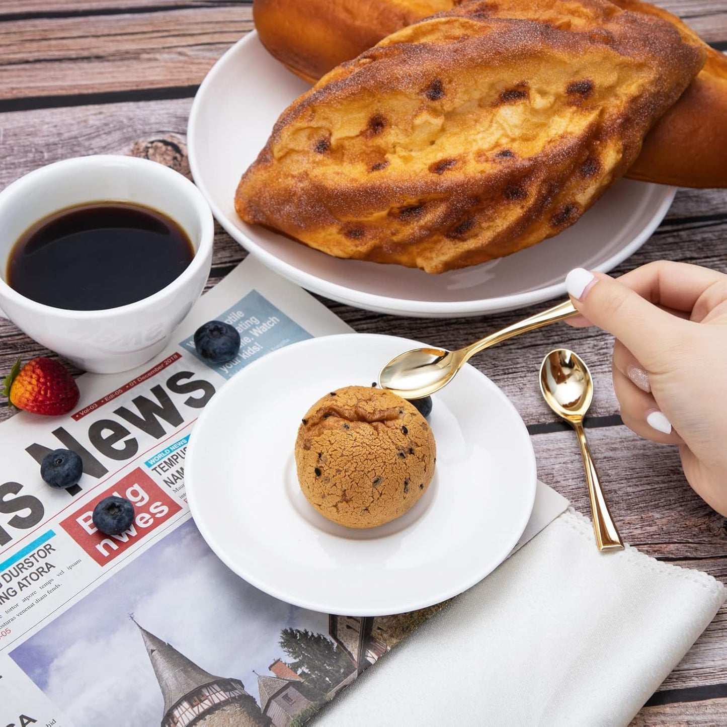 WDF 300 Pieces Plastic Gold Mini Spoons - 4 Inches Gold Plastic Tasting Spoons for Desserts, Heavy Duty Disposable Spoons Perfect for Coffee, Cake, Desserts, Appetizers