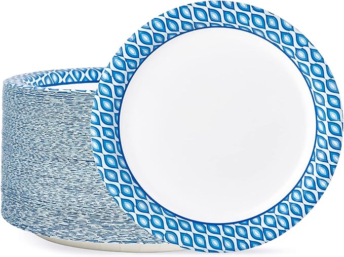 MUCHII Paper Plates 10 Inch, 150 Count Soak and Cut Proof, Blue Large Disposable Plates Bulk for Daily Use, Parties