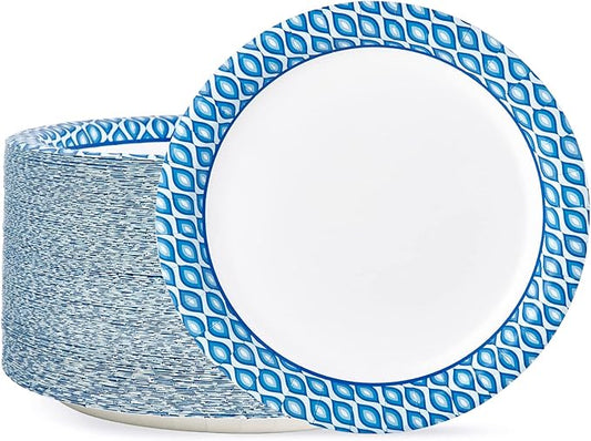 MUCHII Paper Plates 10 Inch, 150 Count Soak and Cut Proof, Blue Large Disposable Plates Bulk for Daily Use, Parties
