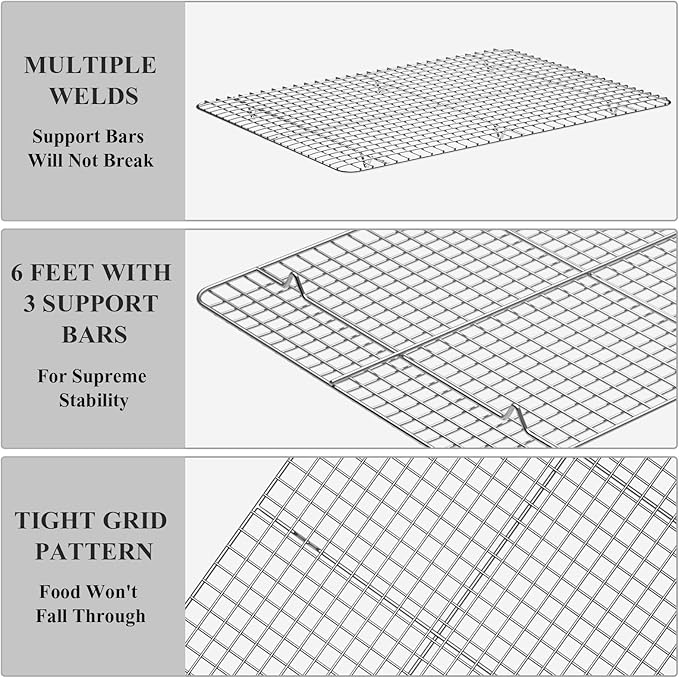 Baking Sheet with Cooling Rack Set [2 Sheets + 2 Racks], Deedro Stainless Steel Cookie Half Sheets Baking Pan Oven Tray with Rack, 17.3 x 12.3 x 1 Inch, Heavy Duty, Non-toxic, Dishwasher Safe
