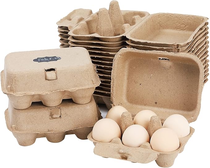 Paper Egg Cartons for Chicken Eggs, 36 Pieces Pulp Fiber Half Dozen Egg Cartons Bulk 6 Count Egg Storage Containers Holder for Family Farm Market Fridge Storing Chicken Eggs