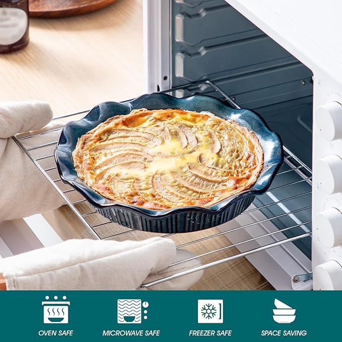 vancasso Stern Ceramic Pie Pan for Baking, 9 Inch Pie Plates with Ruffled Edge, Deep Dish Pie Pan for Apple Pie and Quiche, Large Pot Pie Baking Dishes, Thanksgiving Gifts - Green