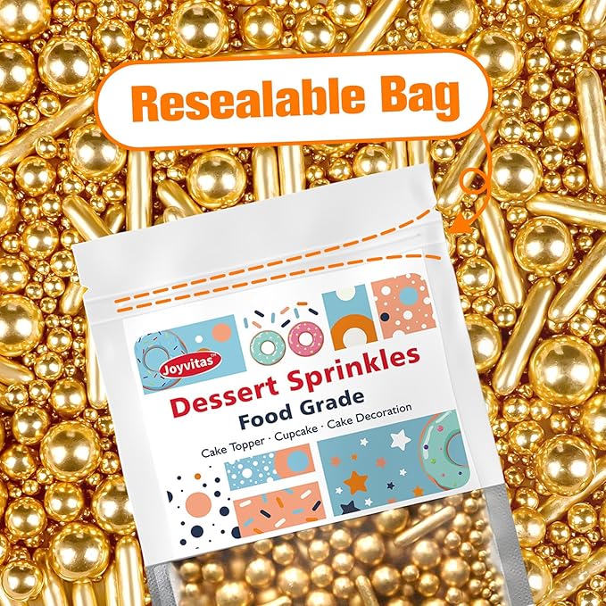Gold Pearl Rods Sprinkles for Cake Decorating, Edible Sugar Pearls Rods Candy, 150g/5.29oz, Mix Size Cake Topper Donuts Cupcake Cookie Dessert Decorations, Holiday, Wedding Party, Easter Supplies