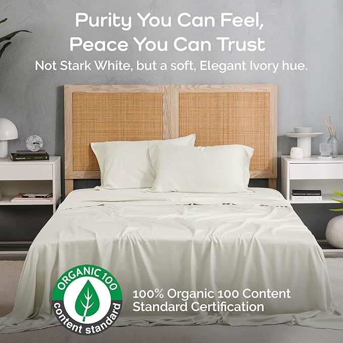 100% Viscose from Bamboo Sheets Queen Size, Super Soft Bedding Set, 4PC Cooling Sheets for Hot Sleepers, Vegan Silk Moisture Wicking, Organically Grown Bedsheet - Ivory - 60" x 80"