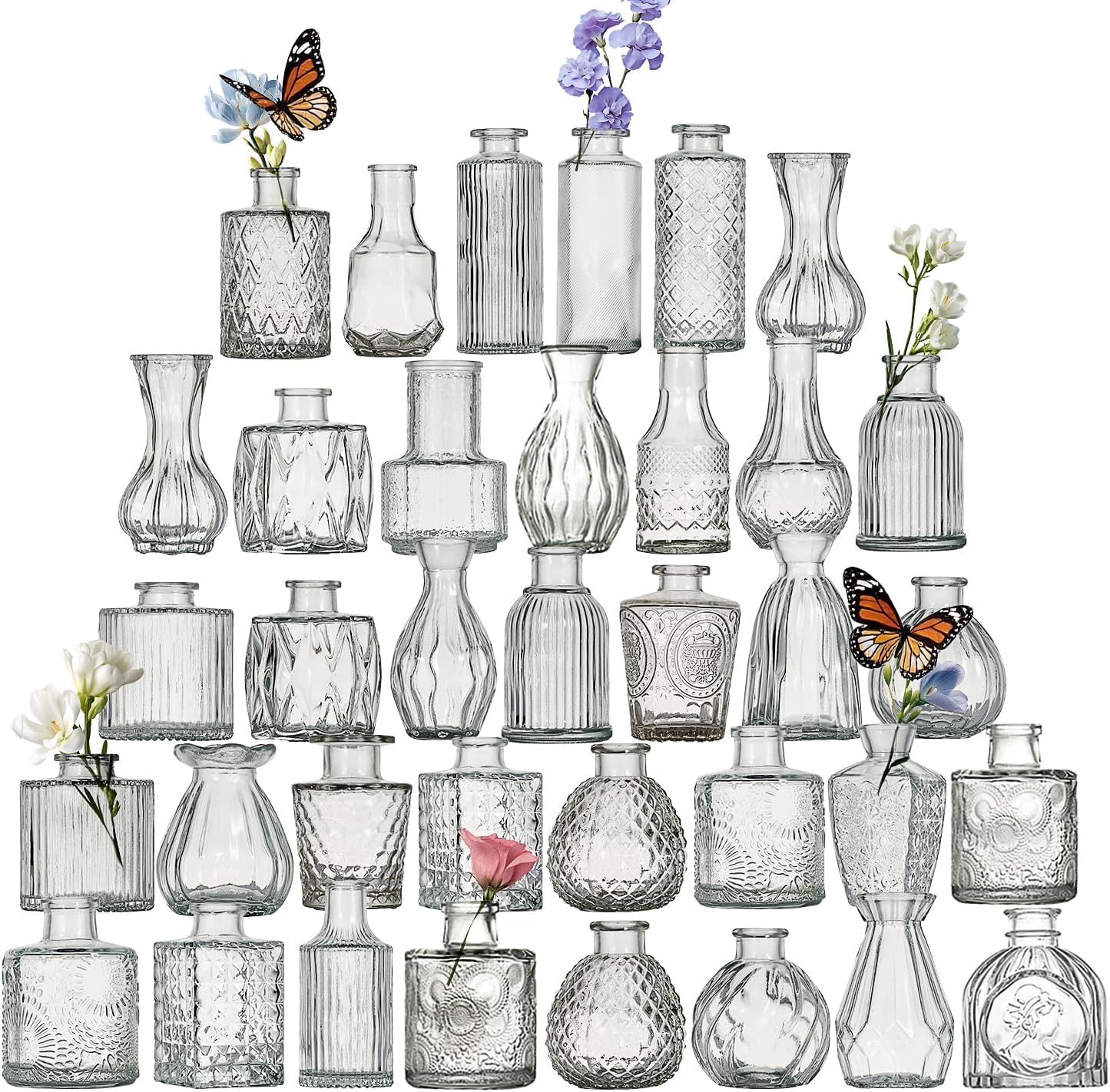 Glass Bud Vase Set of 36 Pcs Small Minimalist Vases for Flowers, Vintage Rustic Home Decor for Table Centerpiece Wedding Party, Modern Clear Aromatherapy Bottle for Living Room Bedroom