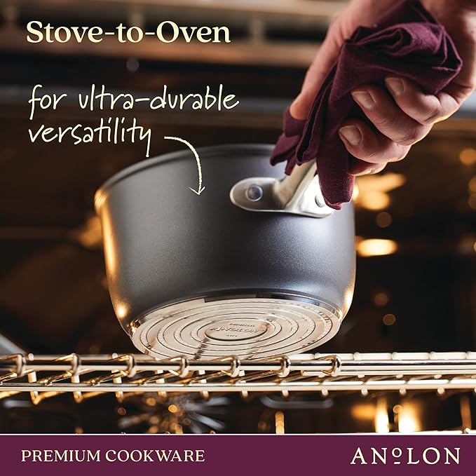 Anolon Accolade Forged Hard Anodized Nonstick Sauce Pan / Saucepan with Lid, 2.5 Quart - Moonstone Gray