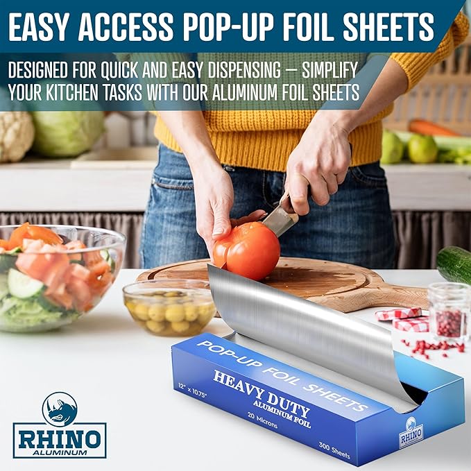 Precut Pop Up Heavy Duty Aluminum Foil Sheets - 300 Pcs of Ultra Thick 20 Micron Foil Sheets for Food - (12"x10.75") Premium Cooking Liners for Versatile Use in Cooking & Baking