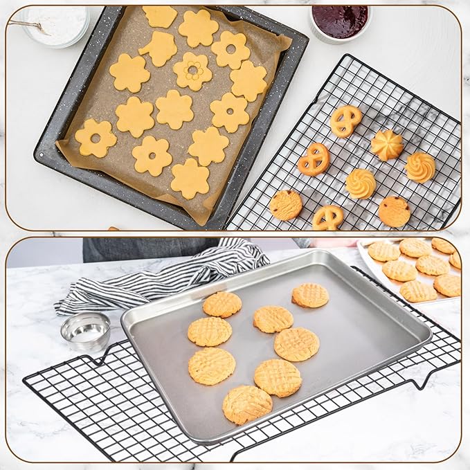 Harloon 3 Pieces Cooling Racks for Cooking and Baking Oven Safe Grid Wire Set Heavy Duty Carbon Steel Nonstick Baking Rack for Roasting Cooking Grilling Drying (16 x 9.8 Inch)