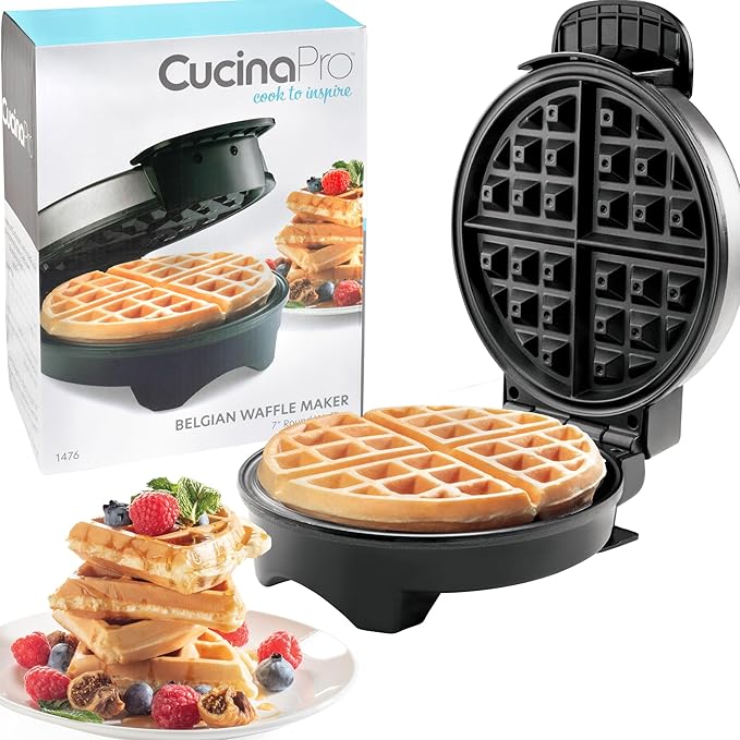 Belgian Waffle Maker- Non-Stick 7" Waffler Iron w Adjustable Browning Control, Electric Baker Makes Thick Fluffy Waffles- Kitchen Essential for Breakfast Morning or Brunch, Housewarming Supplies Gift