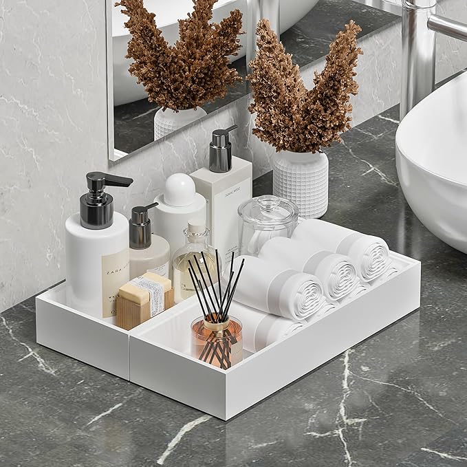 Kitchen Drawer Organizer Bins, Stackable Deep Bamboo Drawer Organizer for Silverware, Utensils, Cutlery, Flatware, Junk, Dresser, Bathroom, 15" x 6" x 2.5" (Set of 2)