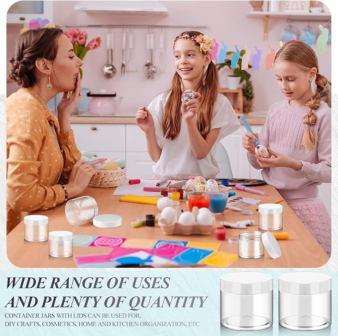 SATINIOR 6 Pack 32 oz Plastic Jars Containers with Lids Wide-mouth Refillable Leakproof Reusable Round Empty Jars for Travel Cosmetic Dry Food Spice Cookie Candy Home Kitchen Organizing(White)