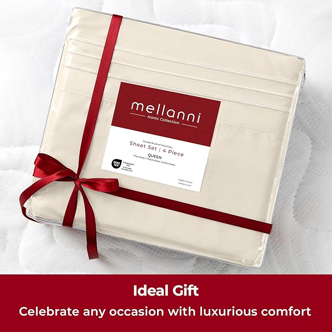 Mellanni Twin Sheets Set - 3 PC Iconic Collection Bedding - Hotel Luxury, Extra Soft, Cooling Bed Sheets - Wrinkle, Fade, Stain Resistant (Twin, Golden Ivory)