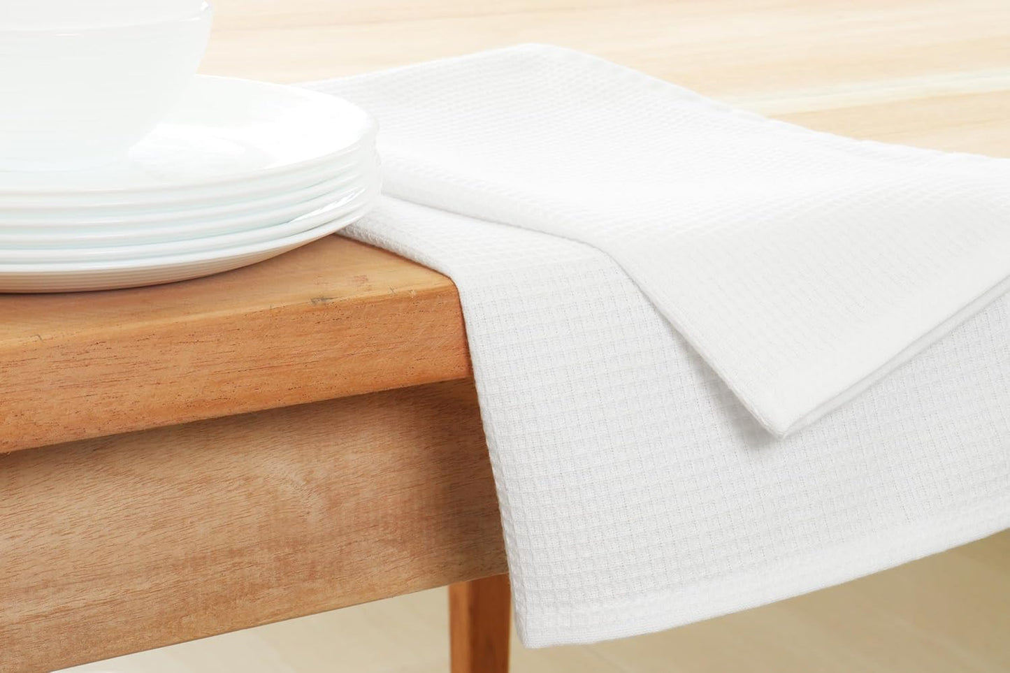 PurpleEssences Waffle Weave Kitchen Towel, 100% Cotton - 15 x 25 Inches, with Hanging Loop Ultra Soft Absorbent Quick Drying Dish Cloth, Tea and Hand Towels, 4 Pack - Spring Summer - White