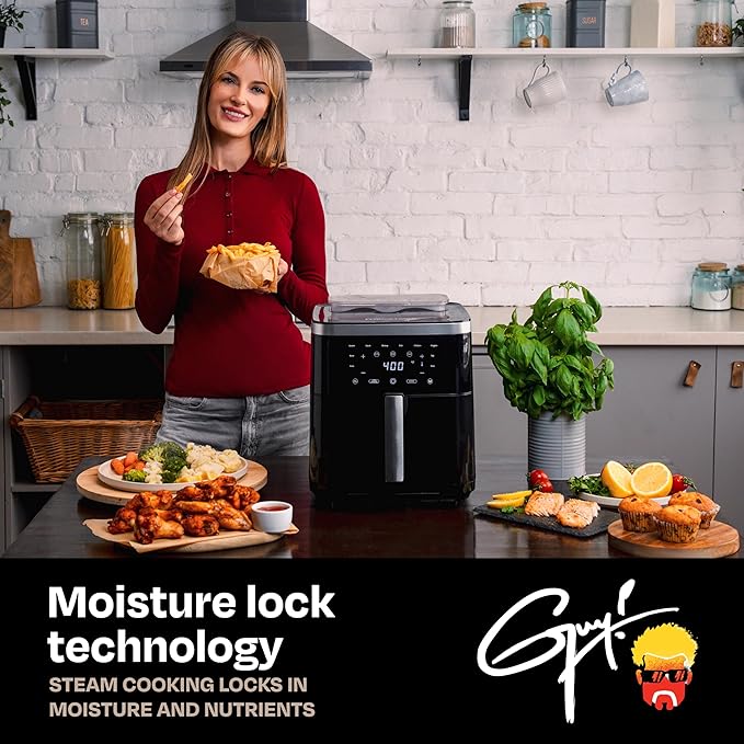 Guy Fieri's Flavortown 6.5 Quart Steam Air Fryer with Moisture Lock Technology – Programmable Steamer and Air Fryer Combination, Temperature Control, 10-Presets, 1700 Watts