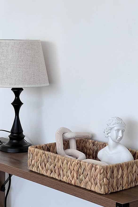 StorageWorks Large Water Hyacinth Tray for Bathroom, Wicker Storage Basket for Shelves, Handwoven Natural Hyacinth Baskets for Organizing, 2-Pack