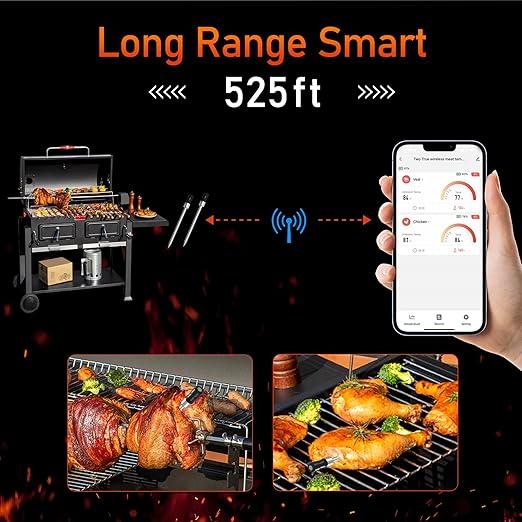 AlfaBot Wireless Meat Thermometer with 2 Meat Probes, 520 FT Bluetooth Meat Thermometer with Digital Food Thermometer for Remote Monitoring of BBQ Grill, Oven