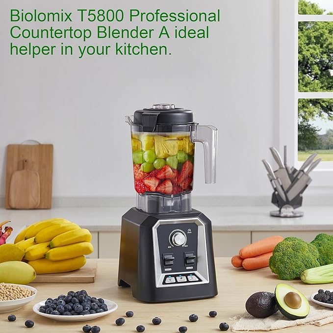 Biolomix Professional Blender, 2200W 3 Automatic Program Blender For Kitchen,2L capacity with 600ML Portable Bottle,Smoothie Blender for Smoothie, Soup,Baby food,Grain grinding（Black）