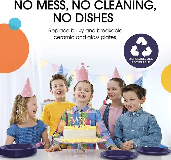 Exquisite Party Solids Navy Plastic Plates For Party 10" Navy Disposable Plates Heavy Duty Supplies 100 Pcs Plastic Dinnerware Sets Heavy Duty 350 GSM Disposable Dinnerware Set