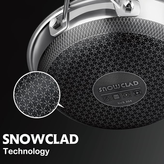 SNOWCLAD Pots and Pans Set Non Stick, 14 Pcs Hybrid Stainless Steel Cookware Sets, Non Stick Frying Pans, Saucepans, Saute Pan & Stock Pot, PFOA Free Kitchen Skillet,Induction Compatible