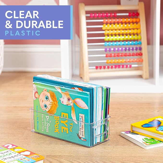 Plastic Food Storage 4 Pack Clear Container Bin with Handles for Organizing Kitchen, Pantry, Fridge, Freezer, Pantry,Bathroom. 10"x4"3"