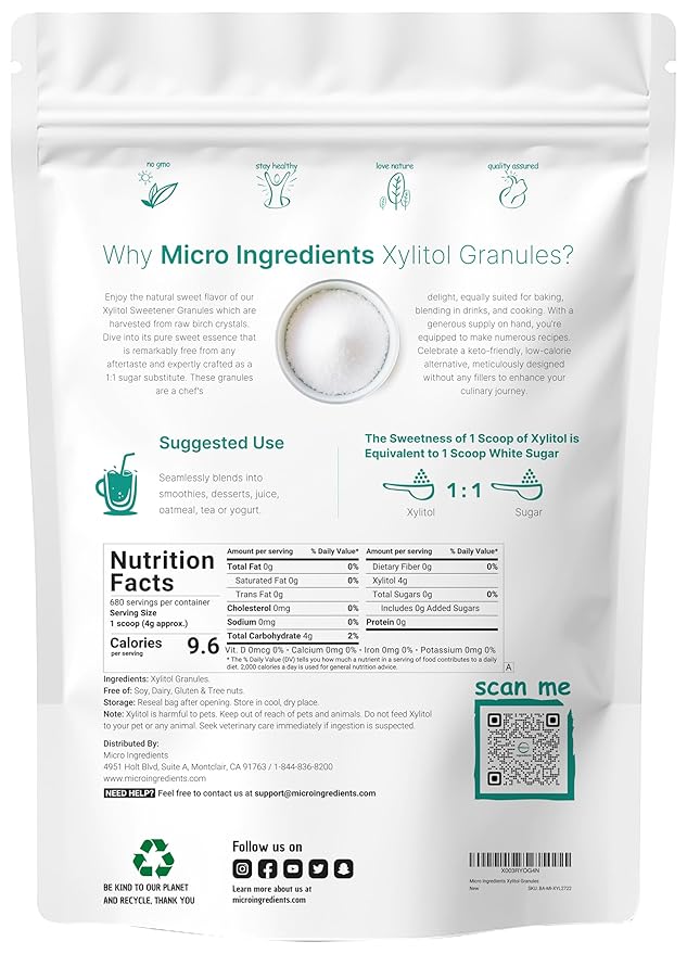 Xylitol Sweetener, 6 Pounds, Natural Sweetener, 1:1 Sugar Substitute and Low Calorie, Great for Baking and Cooking, No After Taste, Keto Friendly