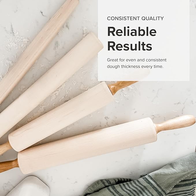 Frieling Crafted in the USA Maple Rolling Pin - Classic Baker Straight - 2-Inch by 18.5-Inch - Precision Wooden Rolling Pin - Pizza Dough Roller