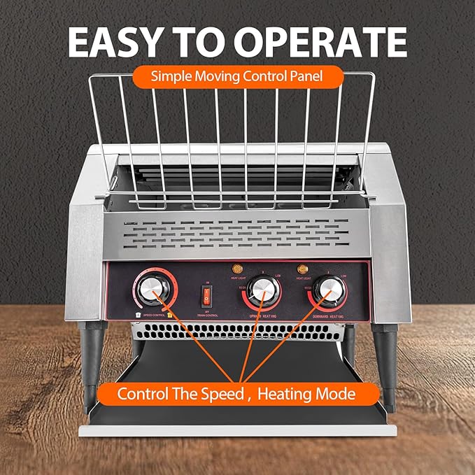 Commercial Toaster Conveyor 450 Slices/Hour, 2600W Stainless Steel Heavy Duty Commercial Toaster Conveyor for Restaurant with Three-ring Heating Tubes for Bun Bagel Bread Baked